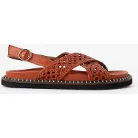 Sissy-Boy Ledersandalen In Häkel-Optik - Dunkelorange | Größe: 39