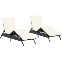 vidaXL Sonnenliegen mit Auflagen 2 Stk. Schwarz Poly Rattan