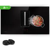 Klarstein 2-in-1 Kochfeld mit Dunstabzug Integriert, Induktionskochfeld mit Dunstabzug für Kochinsel, 4er Kochfeld mit Integriertem Dunstabzug, 750 m³/h Luftstrom, Touch-Display, A