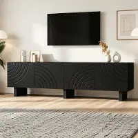 MODFU TV-Lowboard aus Spanplatte, Schwarz, 180 x 40 x 55 cm, 4 Türen, für TVs bis 75 Zoll