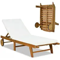 Costway Sonnenliege mit Rollen & Auflage, Gartenliege mit Rückenlehne, Liegestuhl aus Holz, Balkonliege, Strandliege für Garten, Balkon & Terrasse