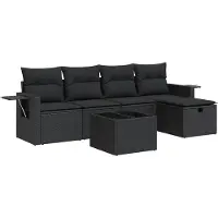 vidaXL 6-tlg. Garten-Sofagarnitur mit Kissen Schwarz Poly Rattan