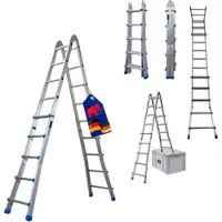 Proregal Sprossen-Mehrzweckleiter APOLLO 3-in-1 Aluminiumleiter 4x5 Sprossen bis zu 5m Höhe Traglast 150kg Silber Treppenleiter Multifunktionsleiter
