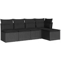vidaXL 5-tlg. Garten-Sofagarnitur mit Kissen Schwarz Poly Rattan