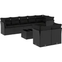 vidaXL 9-tlg. Garten-Sofagarnitur mit Kissen Schwarz Poly Rattan