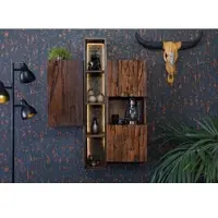 MASSIVMOEBEL24.DE Hängeschrank Akazie / Altholz 85x26x118 braun lackiert SEVILLA #06