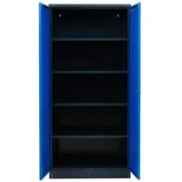Proregal Stahlschrank BEE mit 6 lackierten Fachböden | HxBxT 195x92x42cm | Schwarz-Blau | Werkstattschrank Werkzeugschrank Aktenschrank