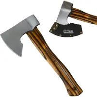 TRUTZHOLM Baumarktplus Beil Vintage Stahl Hickoryholz geflammt 500 g Kopf 320 mm lang inkl. Klingenschutz aus Leder