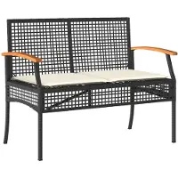 vidaXL Gartenbank mit Kissen Schwarz Poly Rattan Akazienholz