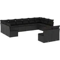 vidaXL 12-tlg. Garten-Sofagarnitur mit Kissen Schwarz Poly Rattan