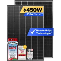 Solakon Solarmodul 450W Bifazial Glas-Glas N-Type – Full Black PV Modul 40V für Balkonkraftwerk (1 Stück)