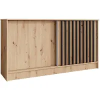 Beautysofa | Kommode HORIZON 160 cm Artisan, Schwarz mit Lamellen Sideboard mit 2 Schiebetüren, Modernes Design, viel Stauraum