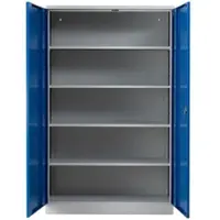 Proregal Stahlschrank Bee Mit 6 Lackierten Fachböden HxBxT 195 x 120 x 50 cm Korpusfarbe Lichtgrau Frontfarbe Enzianblau