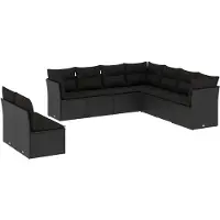 vidaXL 9-tlg. Garten-Sofagarnitur mit Kissen Schwarz Poly Rattan