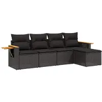 vidaXL 5-tlg. Garten-Sofagarnitur mit Kissen Schwarz Poly Rattan