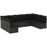 vidaXL 9-tlg. Garten-Sofagarnitur mit Kissen Schwarz Poly Rattan