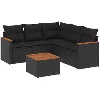 vidaXL 6-tlg. Garten-Sofagarnitur mit Kissen Schwarz Poly Rattan
