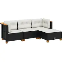 vidaXL 4-tlg. Garten-Sofagarnitur mit Kissen Schwarz Poly Rattan