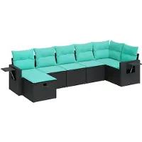vidaXL 7-tlg. Garten-Sofagarnitur mit Kissen Schwarz Poly Rattan