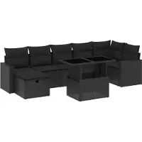 vidaXL 8-tlg. Garten-Sofagarnitur mit Kissen Schwarz Poly Rattan