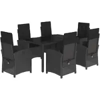 vidaXL 7-tlg. Garten-Essgruppe mit Kissen Schwarz Poly Rattan