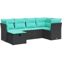 vidaXL 6-tlg. Garten-Sofagarnitur mit Kissen Schwarz Poly Rattan