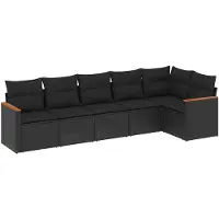 vidaXL 6-tlg. Garten-Sofagarnitur mit Kissen Schwarz Poly Rattan