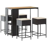 vidaXL 5-tlg. Gartenbar-Set mit Kissen Schwarz Poly Rattan