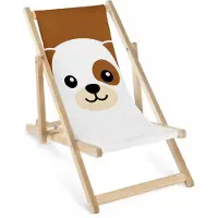 AllBags Kinder Liegestuhl Holz klappbar verstellbar „Hund Welpe“ – Garten Sonnenliege mit Druck