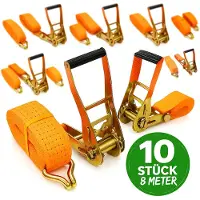 Baumarktplus 10x Spanngurte mit Ratsche Zurrgurt 8m 5000kg 5to 2-tlg. 50mm TÜV/GS