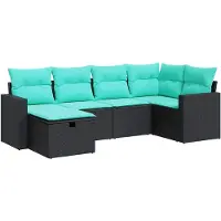 vidaXL 6-tlg. Garten-Sofagarnitur mit Kissen Schwarz Poly Rattan