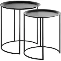 Beliani Beistelltisch 2er Set Schwarz Pulverbeschichtetes Universelle Konstruktion Couchtische Metall Rund Modern