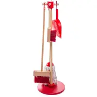 Bigjigs 5-teiliges Kinder-Reinigungsset aus Holz auf Ständer, rot, 71 cm hoch