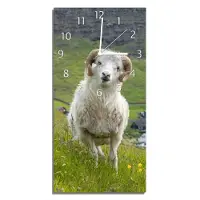 Wallario Design Wanduhr Wildes Schaf in der Natur aus Echtglas, Größe 30 x 60 cm