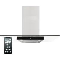 KKT Kolbe Dunstabzugshaube 90 cm | Inselhaube | Abluft Umluft | Edelstahl | schwarzes Glas | WLAN | Nachlaufautomatik | SensorTouch Bedienung | MULTI-INSEL-HC