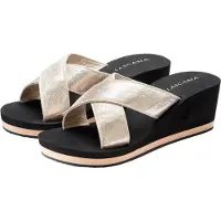 LASCANA Badepantolette "Badeschuhe, Flip Flop, Badelatsche, Sandale" Pantolette mit Keilabsatz und Metallic-Optik VEGAN