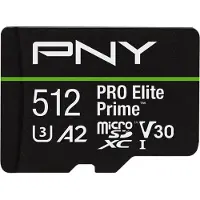 PNY Pro Elite Prime microSD 512 GB (schwarz/grün, Class 10, U3, V30, A2, SD-Adapter)