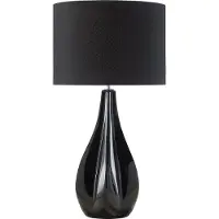 Beliani Tischlampe Schwarz geschwungener Porzellanfuß Stoffschirm langes Kabel mit Schalter Modern Glamourös