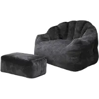 Zimilo Sessel mit Hocker, Lazy Sofa, Bärentatzen Sofa aus Chenille, Weicher Loungesessel mit rutschfestem Boden, Ergonomischer Sessel, Schwarz