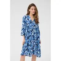 Kaffe Midikleid "Damen Kleid KAedita", Damen, Gr. 42, N-Gr, blau (blau blurry leafs), Obermaterial: 100% Viskose LENZING ECOVERO CV LenzEcov., Kleider Midikleid