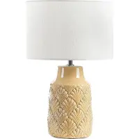 Beliani Tischlampe Gelb Keramik Glänzend Leinen Nachttischlampe Schreibtischleuchte Modernes Design