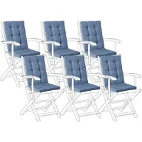 Beliani Auflagen 6er Set Blau Stoff mit Befestigungsbändern UV-Beständig Moderne Sitzauflage für Niederlehner Gartenstuhl