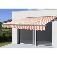 Mendler Elektrische Kassetten-Markise T122, Vollkassette Volant 4x3m Polyester Orange/Weiß, grau