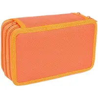 Markenlos Federmäppchen mit Reißverschluss, dreilagiges Design, mehrfarbiges Stifteetui für Mädchen, orange