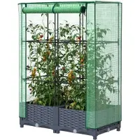Markenlos Haus & Garten, Rasen & Garten, Gartenarbeit, Töpfe & Pflanzgefäße, Hochbeet mit Gewächshausabdeckung, Rattan-Optik, 80 x 40 x 123 cm