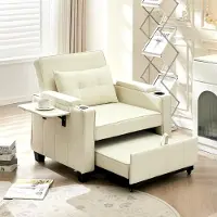 CLIPOP Einzelsessel, 3-in-1-Liegesessel mit Ausziehfunktion aus Leinen, Beige