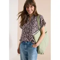 Cecil Druckbluse Sommerbluse mit Leo-Print aus Leinenmix