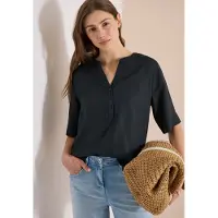 Cecil Kurzarmbluse , Damen, Gr. S (38), schwarz (palm breeze grün), Web, Obermaterial: 100% Viskose, unifarben, regular fit normal, Rundhals, Blusen Kurzarmbluse, mit Knopfleiste