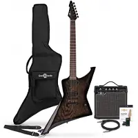 Gear4Music Harlem Z E-Gitarre im Paket mit 15-Watt-Verstärker Schwarz
