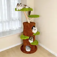 StarTech.com Katzenkratzbaum 148 cm - Indoor Kletterbaum - Mehrstöckiger Spielturm mit Höhle - Sisal Kratzsäulen - Weicher Plüsch und Holz - Grün